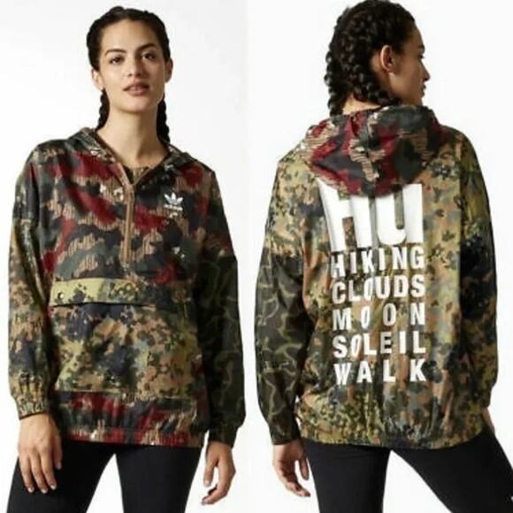 Adidas Womens Pharrell Williams Hu Hiking Camouflage‎ Windbreaker Jacket Size XS - Picture 1 of 11